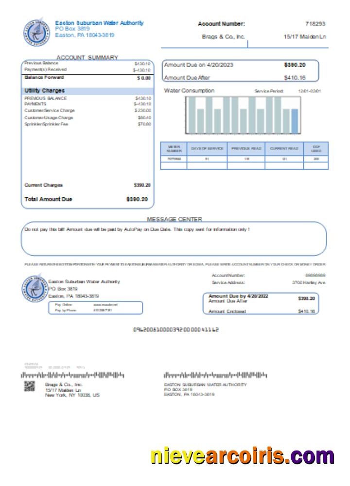 Easton Suburban Water Authority utility business bill